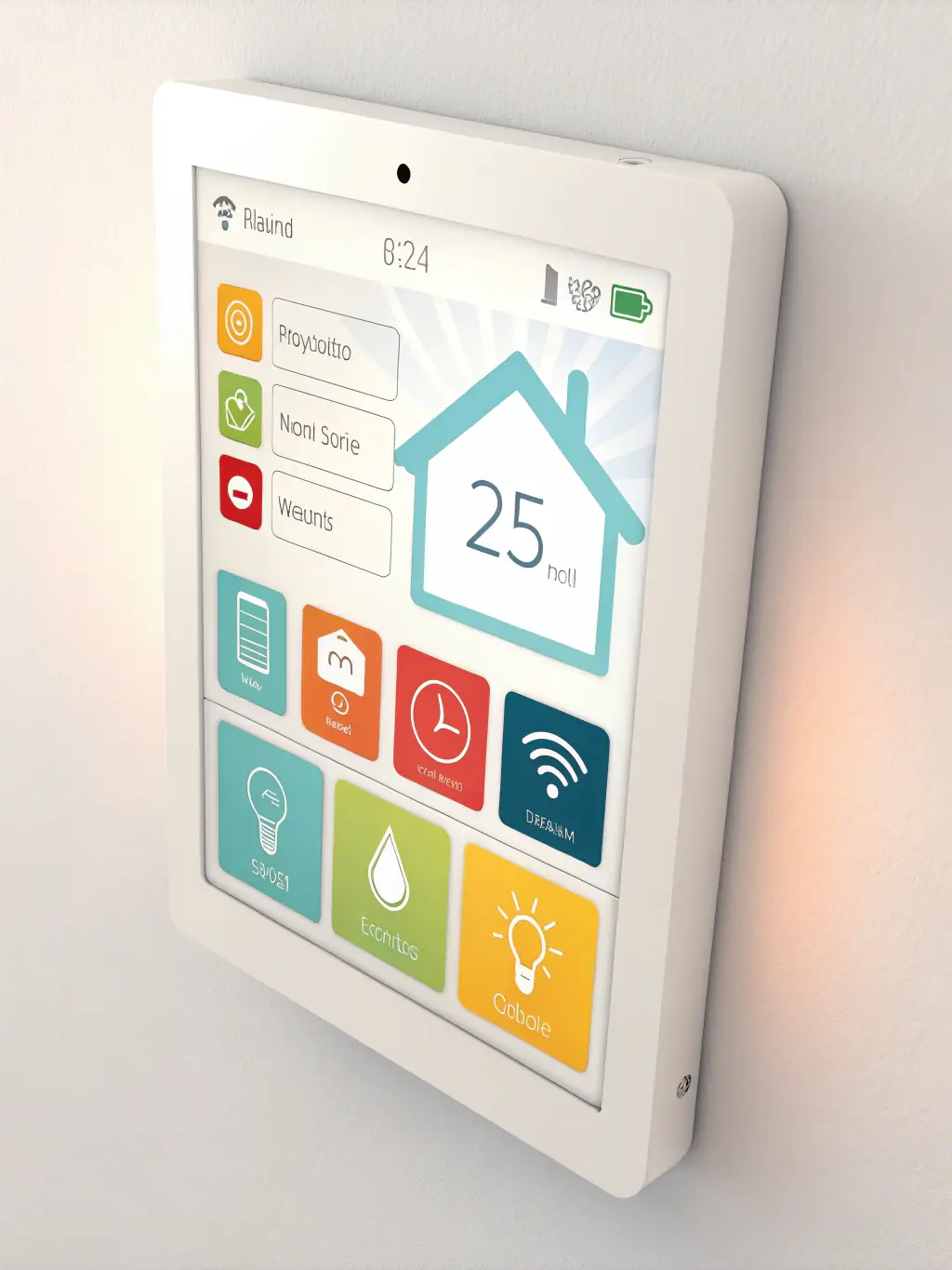 A smart home control panel displaying various automated functions (lighting, security, climate) in a modern NYC apartment, illustrating the convenience of Aria Network's home automation solutions.